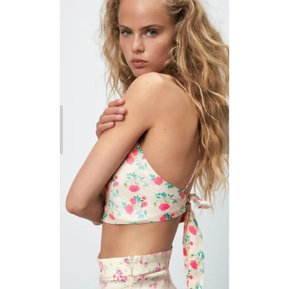 ZARA Floral Tie Back Bandeau Top XS